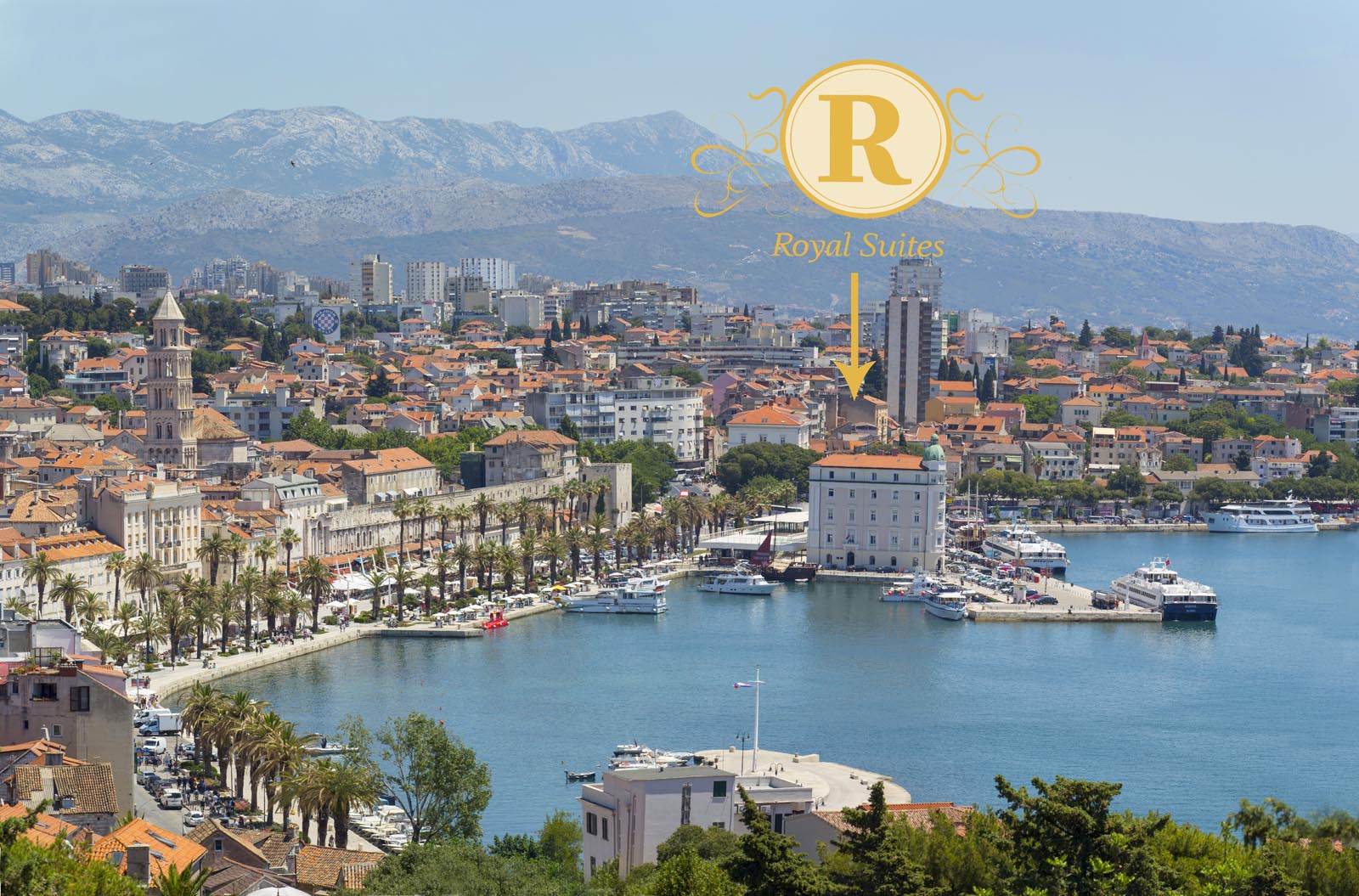 Panoramic Adriatic view from Royal Suites Sky in Split